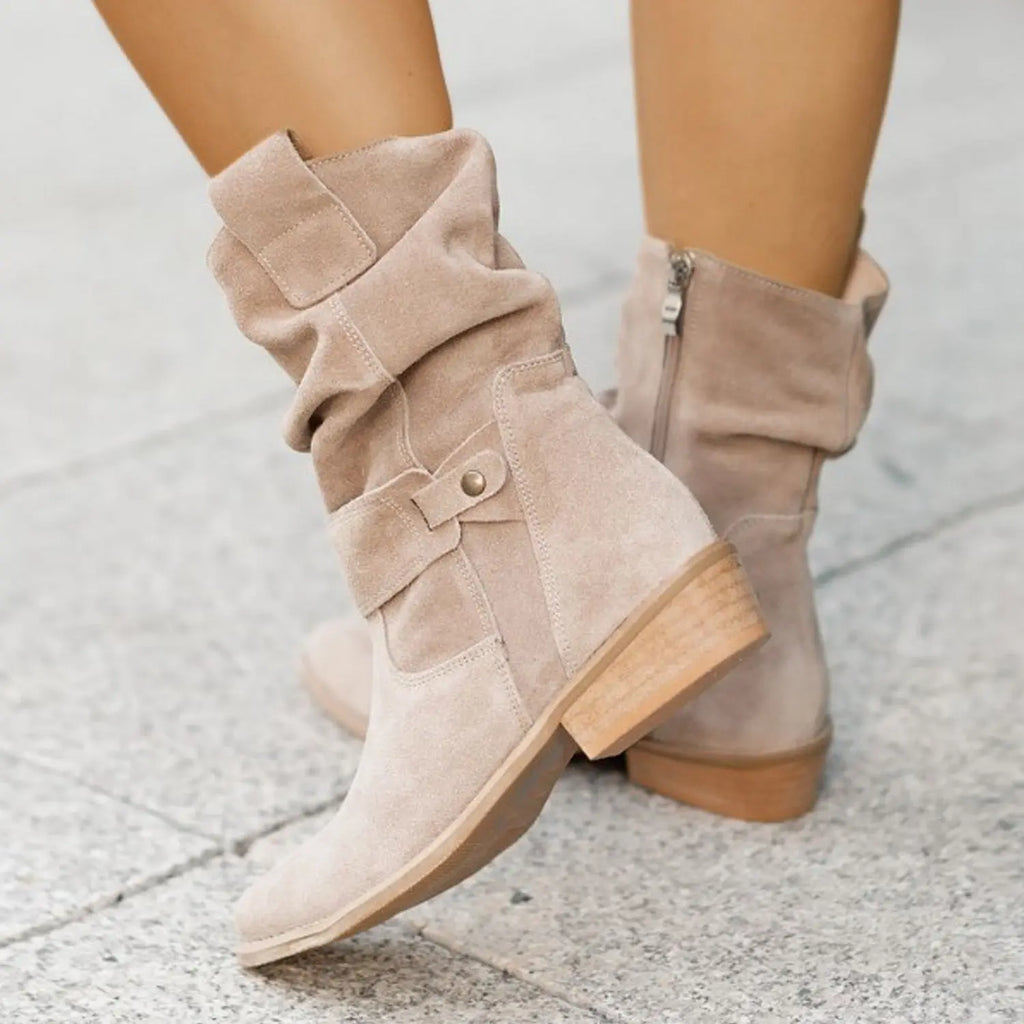 Ins Pointed Toe Mid-calf Boots Fashion Suede Zipper Western Boot Winter Shoes For Women Azzycollection
