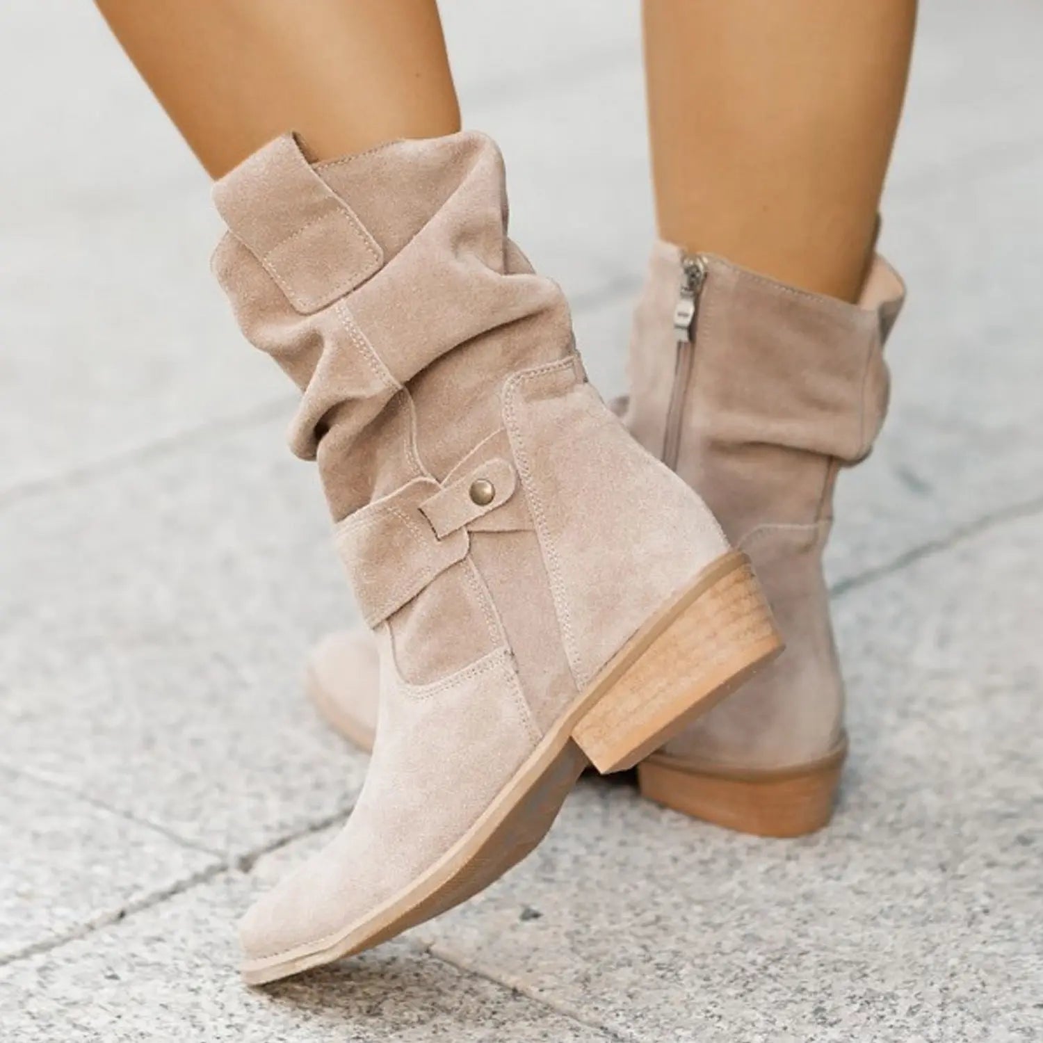 Ins Pointed Toe Mid-calf Boots Fashion Suede Zipper Western Boot Winter Shoes For Women Azzycollection