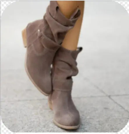 Ins Pointed Toe Mid-calf Boots Fashion Suede Zipper Western Boot Winter Shoes For Women Azzycollection