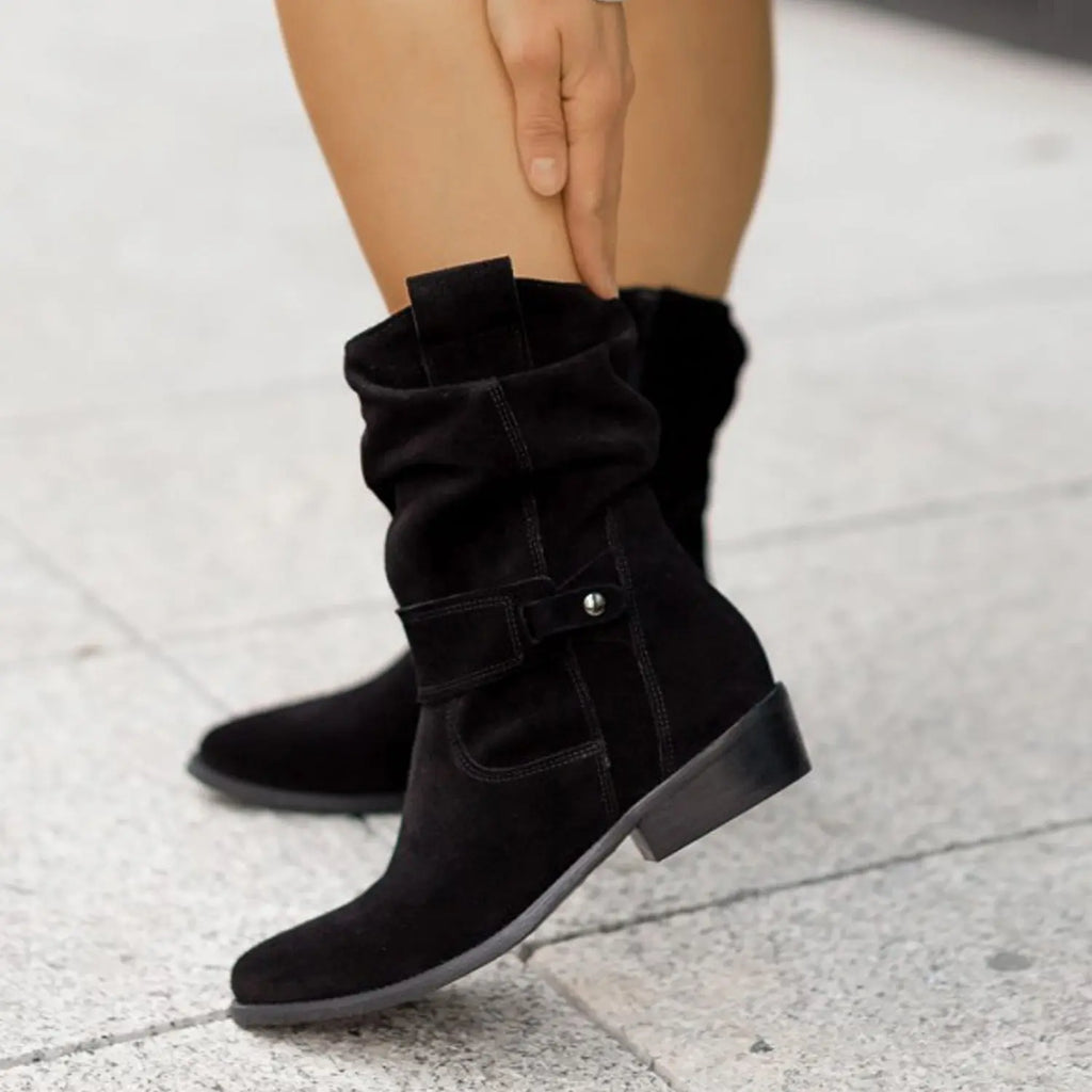 Ins Pointed Toe Mid-calf Boots Fashion Suede Zipper Western Boot Winter Shoes For Women Azzycollection