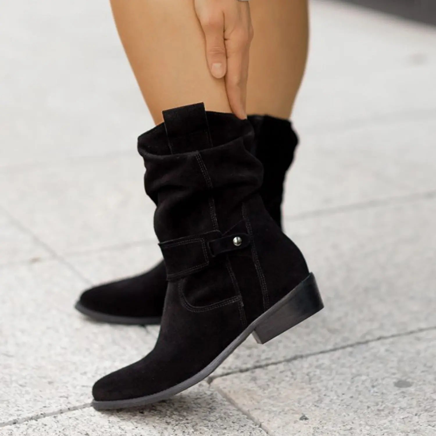 Ins Pointed Toe Mid-calf Boots Fashion Suede Zipper Western Boot Winter Shoes For Women Azzycollection