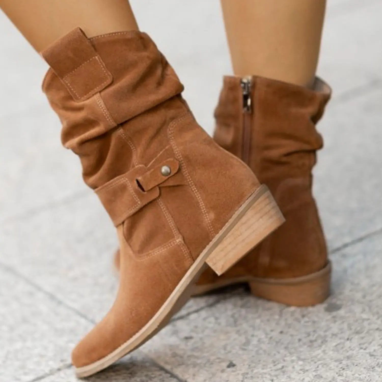 Ins Pointed Toe Mid-calf Boots Fashion Suede Zipper Western Boot Winter Shoes For Women Azzycollection