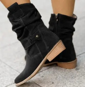Ins Pointed Toe Mid-calf Boots Fashion Suede Zipper Western Boot Winter Shoes For Women Azzycollection