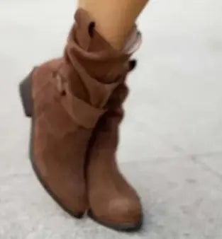 Ins Pointed Toe Mid-calf Boots Fashion Suede Zipper Western Boot Winter Shoes For Women Azzycollection