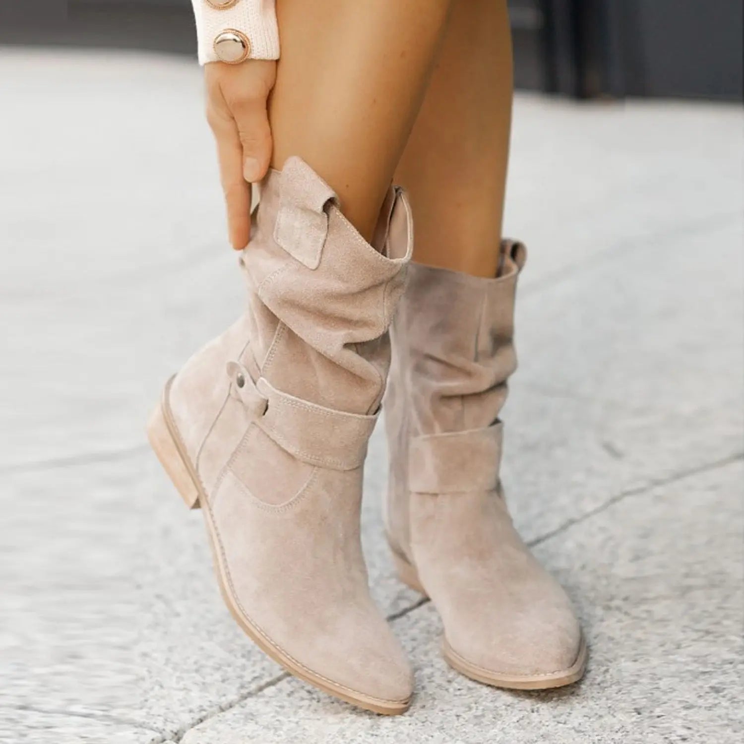 Ins Pointed Toe Mid-calf Boots Fashion Suede Zipper Western Boot Winter Shoes For Women Azzycollection